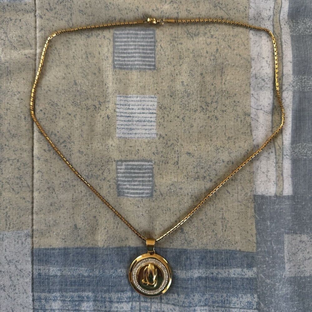 Stainless Steel Gold Serenity Prayer Pendant Necklace